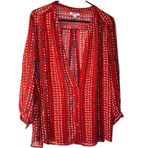 Old Navy 2X Sheer Red Polka Dot Button Down Shirt
